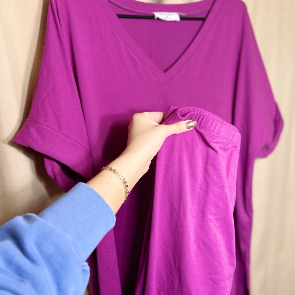 Zenana Outfitters Magenta Short Sleeve Set with Leggings